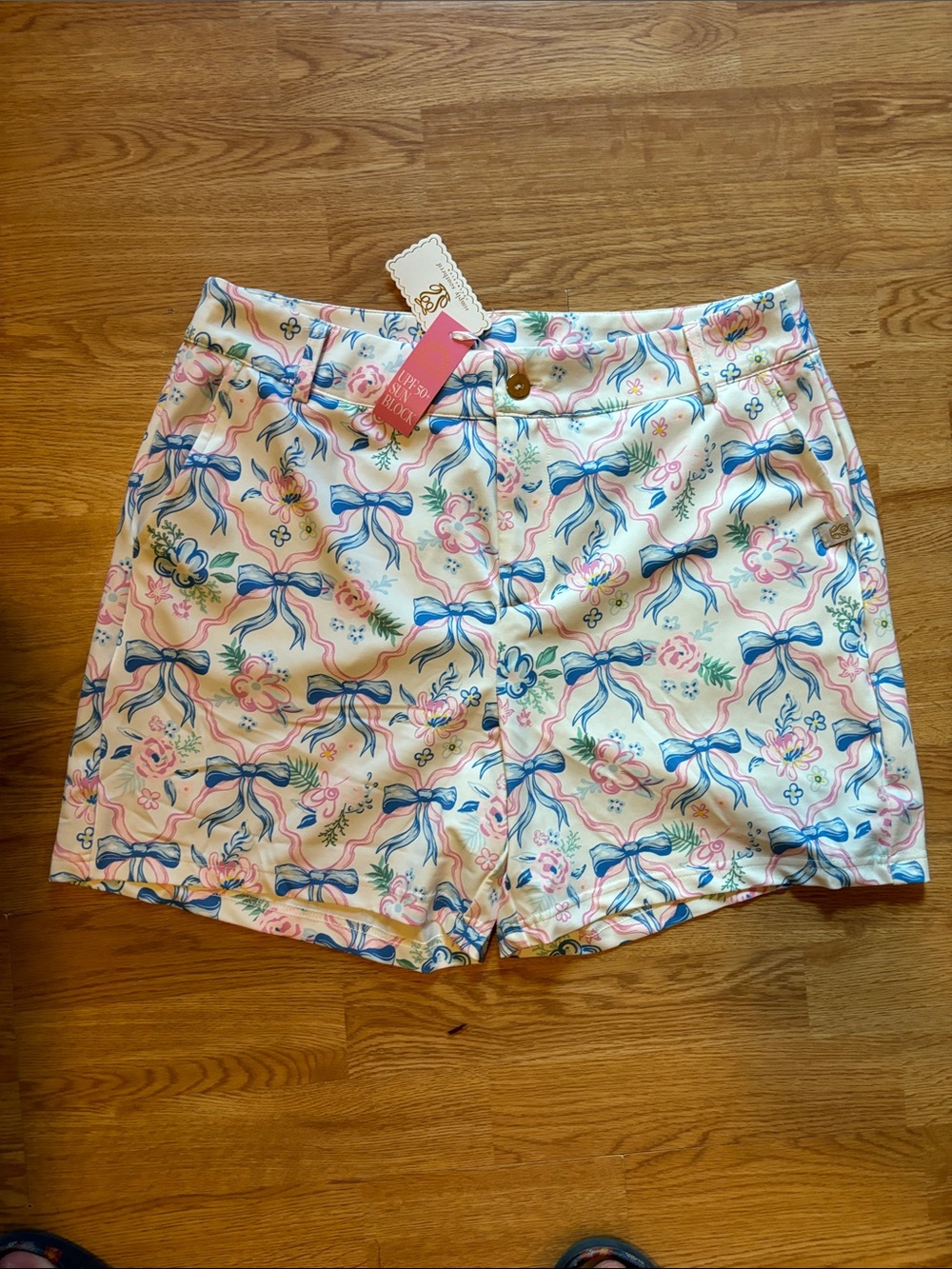 Simply Southern White Shorts with Pink & Blue Bow Floral Print